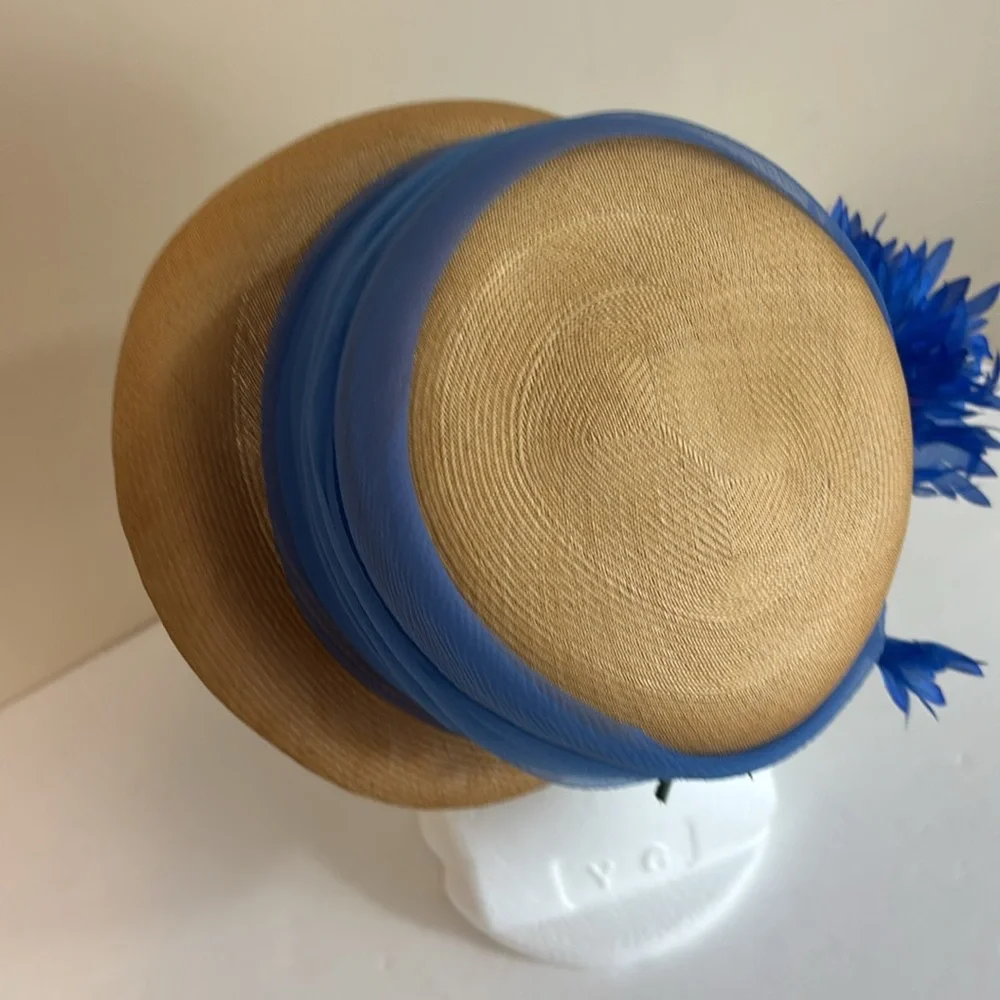 Vintage Mr Kurt Original  Union Made Straw? Cloche Hat with Tulle and Flowers